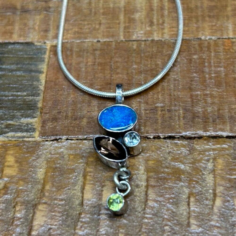 Druzy Sterling Silver & Multi Gemstone Pendant Necklace